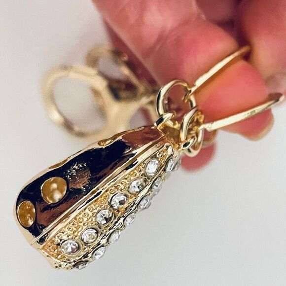 NWT Gorgeous Ivory & Gold Bling Metal Purse Handbag Lobster Keyring Key holder - Picture 2 of 12